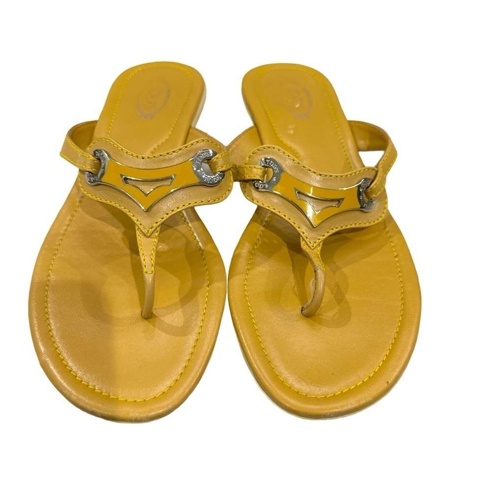 Tod’s yellow Leather thong sandal Driving Dots Flat Sandals size 38